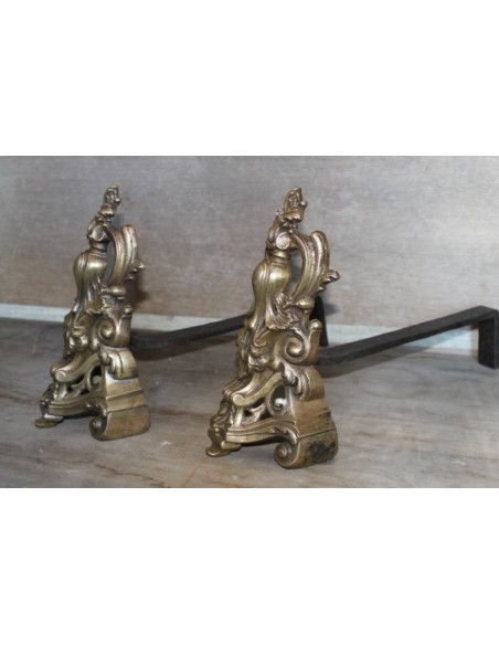 060 ORIGINALE COPPIA DI ALARI ROCAILLE