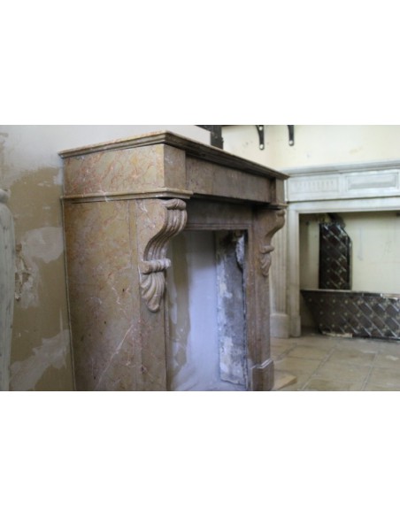 007 OCC VERY SMALL ANTIQUE LOUIS PHILIPPE "PALMETTES" FIREPLACE IN YELLOW "FIORITO" MARBLE