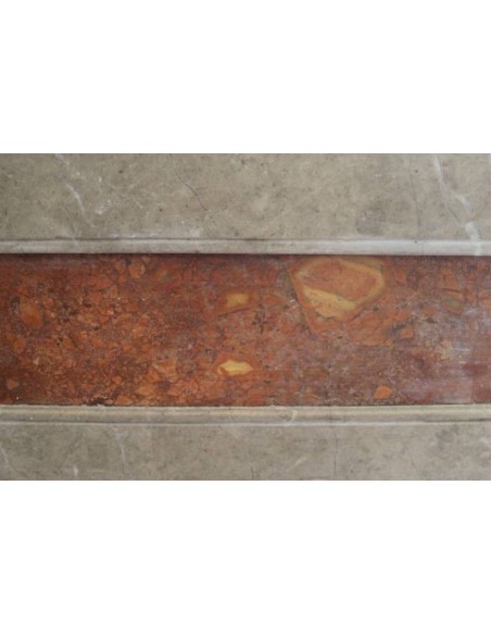 723 ANTIQUE ART DECO FIREPLACE MANTEL CARVED IN TAUPE "LUNEL" MARBLE AND PRECIOUS RED ONIX