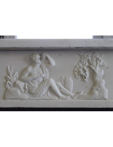 849 AG EXCEPTIONAL ITALIAN DIRECTOIRE-STYLE STATUARY FIREPLACE IN SUPER WHITE CARRARA STATUARY MARBLE