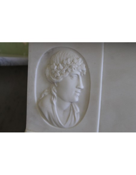 849 AG EXCEPTIONAL ITALIAN DIRECTOIRE-STYLE STATUARY FIREPLACE IN SUPER WHITE CARRARA STATUARY MARBLE