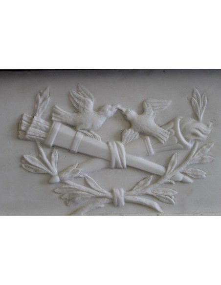 849 AG EXCEPTIONAL ITALIAN DIRECTOIRE-STYLE STATUARY FIREPLACE IN SUPER WHITE CARRARA STATUARY MARBLE