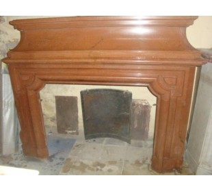 Antique monumental Louis XIV fireplace mantel called "Boudin" carved in red Burgundy marble.
