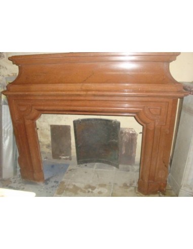Antique monumental Louis XIV fireplace mantel called "Boudin" carved in red Burgundy marble.