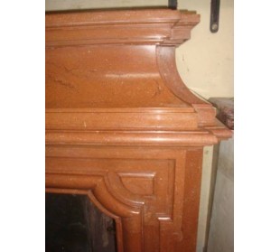 Antique monumental Louis XIV fireplace mantel called "Boudin" carved in red Burgundy marble. 2