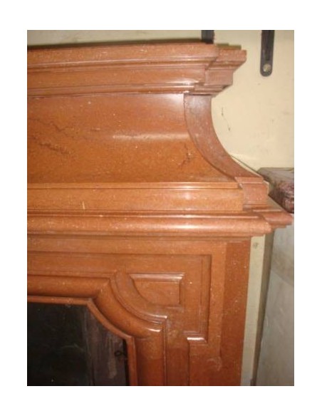 315 MONUMENTAL LOUIS XIV "BOUDIN HAUT" FIREPLACE MANTEL CARVED IN "RED BURGUNDY" MARBLE