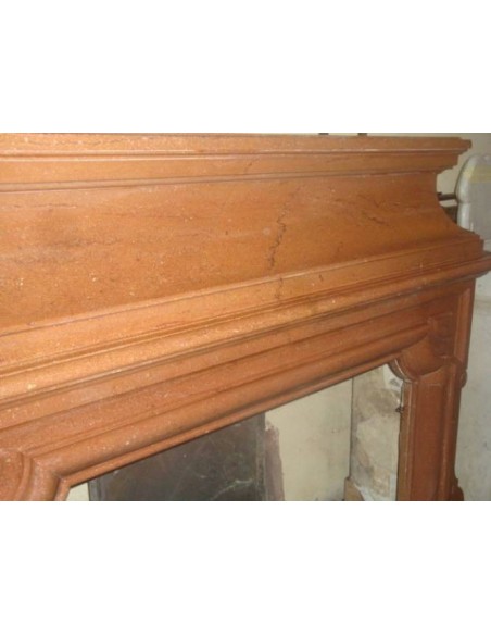 315 MONUMENTAL LOUIS XIV "BOUDIN HAUT" FIREPLACE MANTEL CARVED IN "RED BURGUNDY" MARBLE