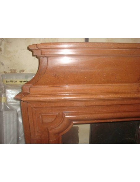 315 MONUMENTAL LOUIS XIV "BOUDIN HAUT" FIREPLACE MANTEL CARVED IN "RED BURGUNDY" MARBLE