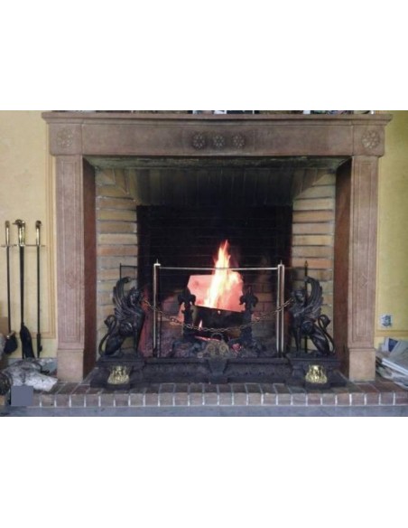 920 ANTIQUE “TURNESOL“ (SUNFLOWER) FIREPLACE CARVED OUT OF “PRETTY" STONE