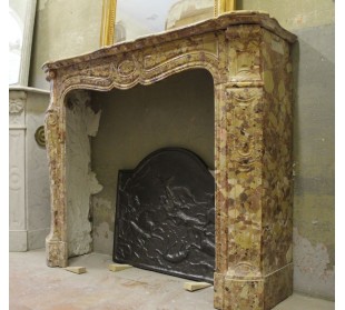 ORIGINAL LOUIS XV BAROQUE "POMPADOUR GALBÉ" FIREPLACE MANTEL IN "BRECHE D'ALEPH" MARBLE