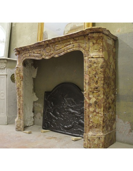 ORIGINAL LOUIS XV BAROQUE "POMPADOUR GALBÉ" FIREPLACE MANTEL IN "BRECHE D'ALEPH" MARBLE