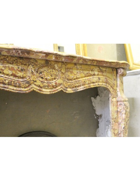 013 ANTIQUE LOUIS XV "POMPADOUR GALBÉ" FIRE SURROUND IN "BRECHE D'ALEPH" MARBLE
