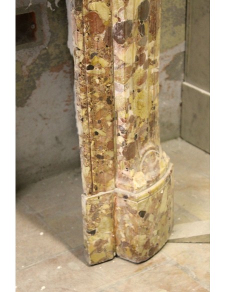 013 ANTIQUE LOUIS XV "POMPADOUR GALBÉ" FIRE SURROUND IN "BRECHE D'ALEPH" MARBLE