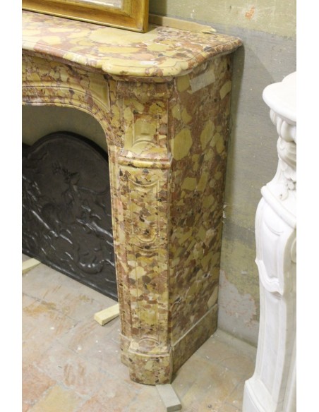 013 ANTIQUE LOUIS XV "POMPADOUR GALBÉ" FIRE SURROUND IN "BRECHE D'ALEPH" MARBLE