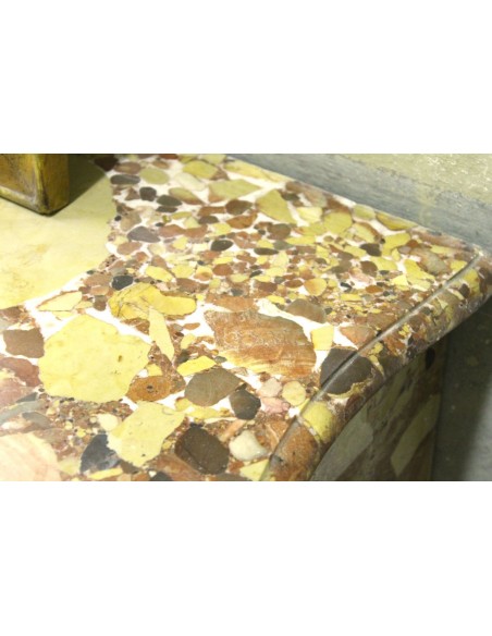 013 ANTIQUE LOUIS XV "POMPADOUR GALBÉ" FIRE SURROUND IN "BRECHE D'ALEPH" MARBLE