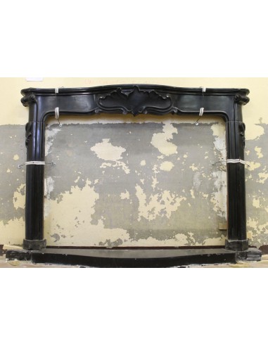 Large, important and very elegant antique fireplace in black Varenna marble.