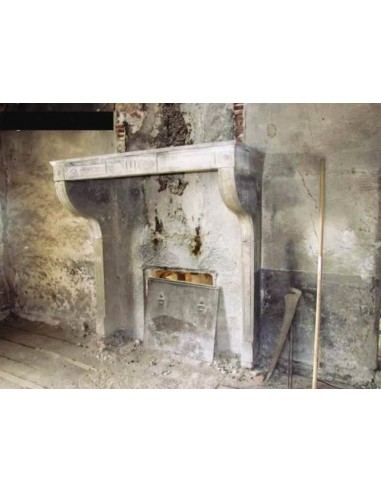 Antique large "Champagnard" fireplace mantel carved out of "Pierre Dorée" stone, for classy country houses.