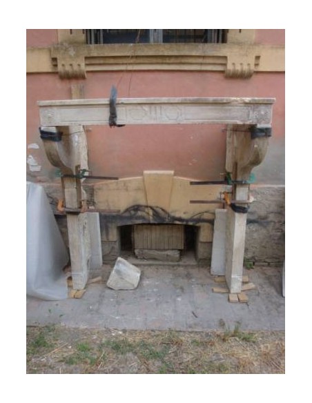 922 ANTIQUE LARGE "CHAMPAGNARD" FIREPLACE MANTEL CARVED OUT OF "PIERRE DORÉE" STONE, FOR CLASSY COUNTRY HOUSES